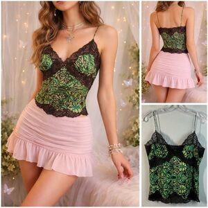 Banana Republic Green Floral Lace-Trim Camisole